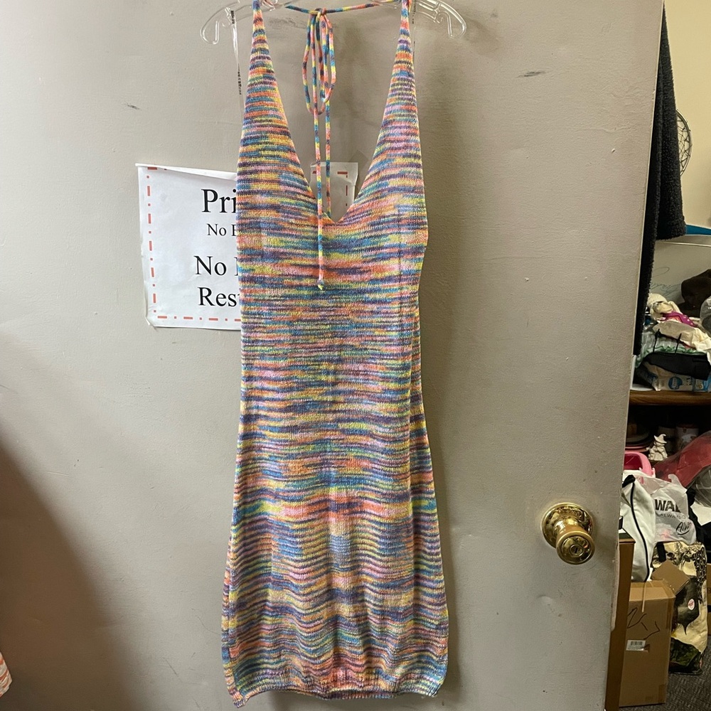 Rehab Lab size small, pastel stripes, summer backless sun dress
